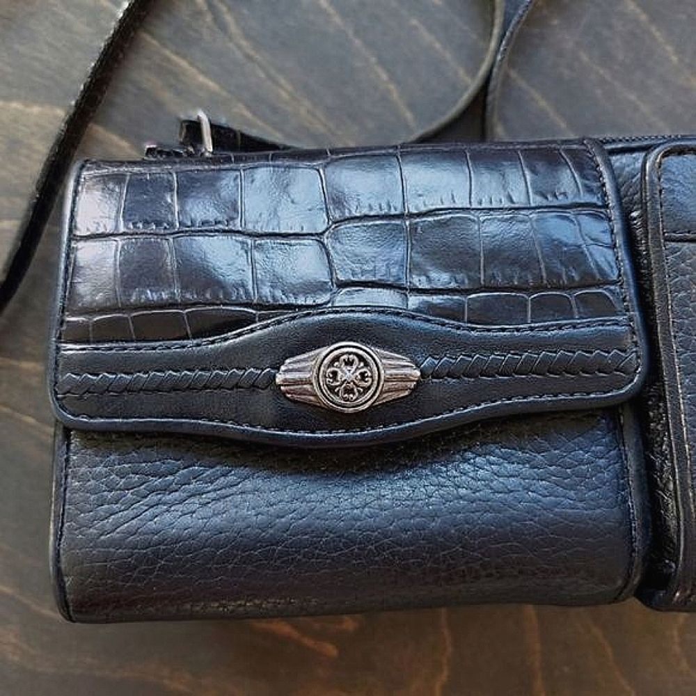 Vtg 90s black pebbled leather multi-pocket crossbody mini bag - Picture 14 of 16